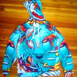 Mens Blue Woof Hoodie _Drawstring w/ Pockets